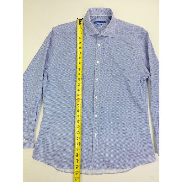 Vince Camuto Slim Fit Spread Collar Size 16 32-33 Mens Blue White Pattern Shirt - Picture 9 of 10